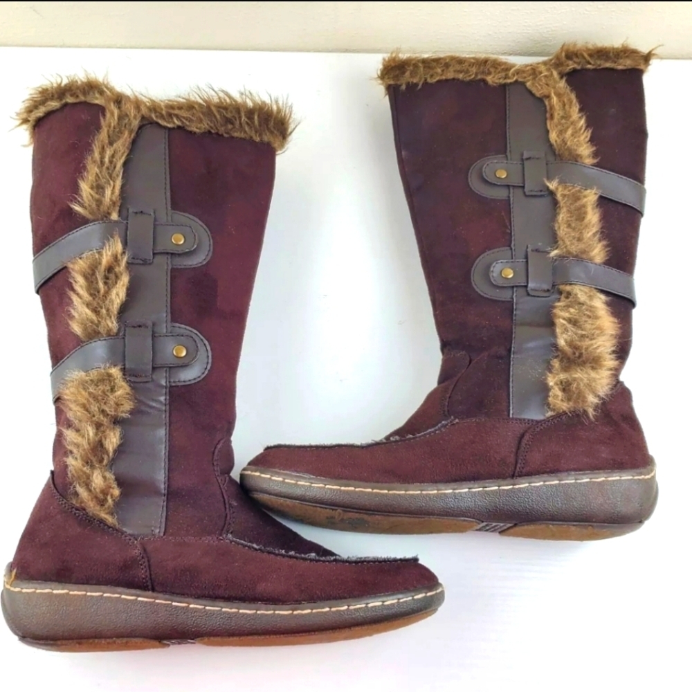 Airwalk Women's Size 8.5 Furry Warm Brown High Boots Side Zipper‎